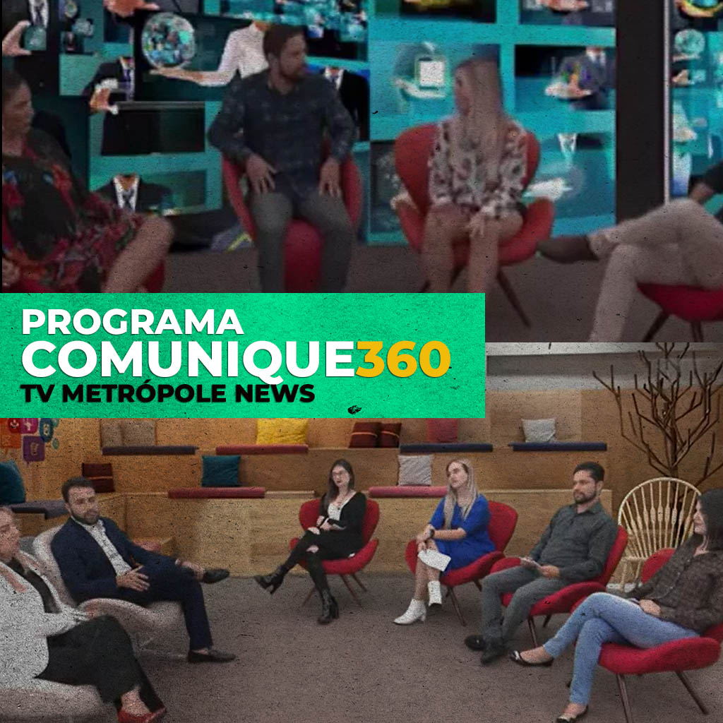 Walace Graça apresentando o programa Comunique 360 nos estúdios da TV Metrópole News